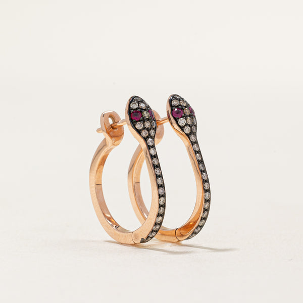 'Effy' Diamond & Ruby Snake Hoop Earrings | 0.31ctw, 0.06ctw |