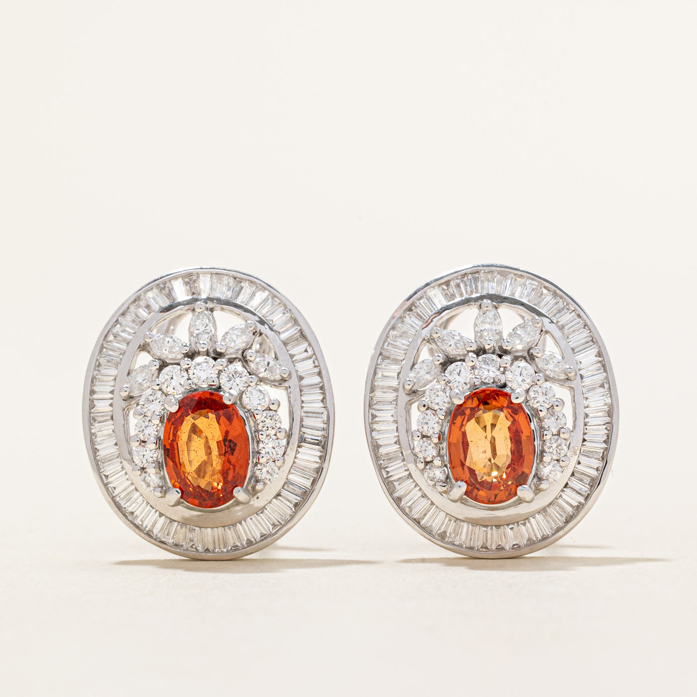Orange Sapphire & Diamond Earrings | 2.08ctw, 1.95ctw |