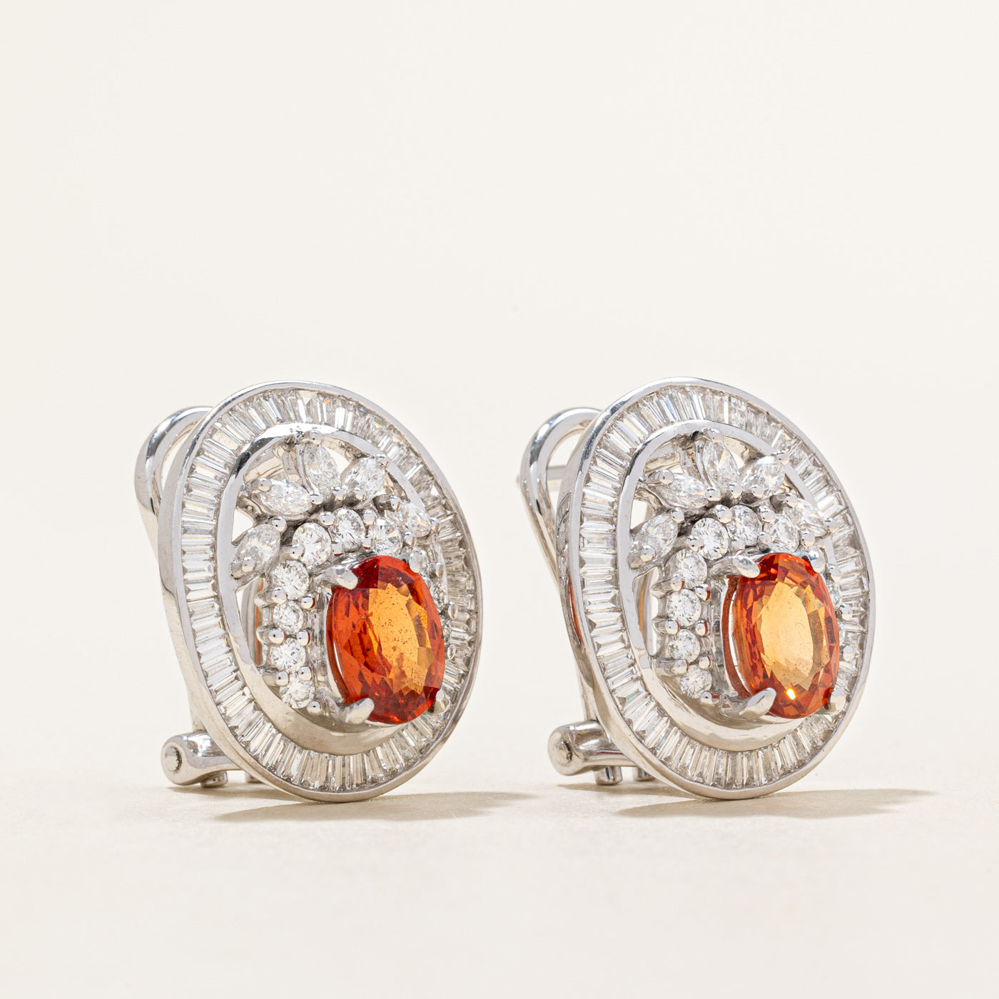 Orange Sapphire & Diamond Earrings | 2.08ctw, 1.95ctw |