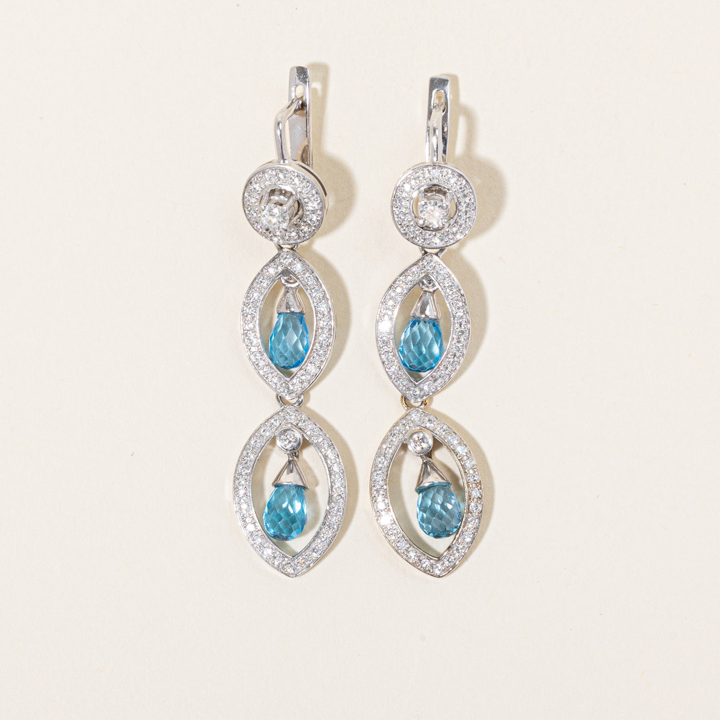 Blue Topaz & Diamond Drop Earrings | 3.00ctw, 1.01ctw |