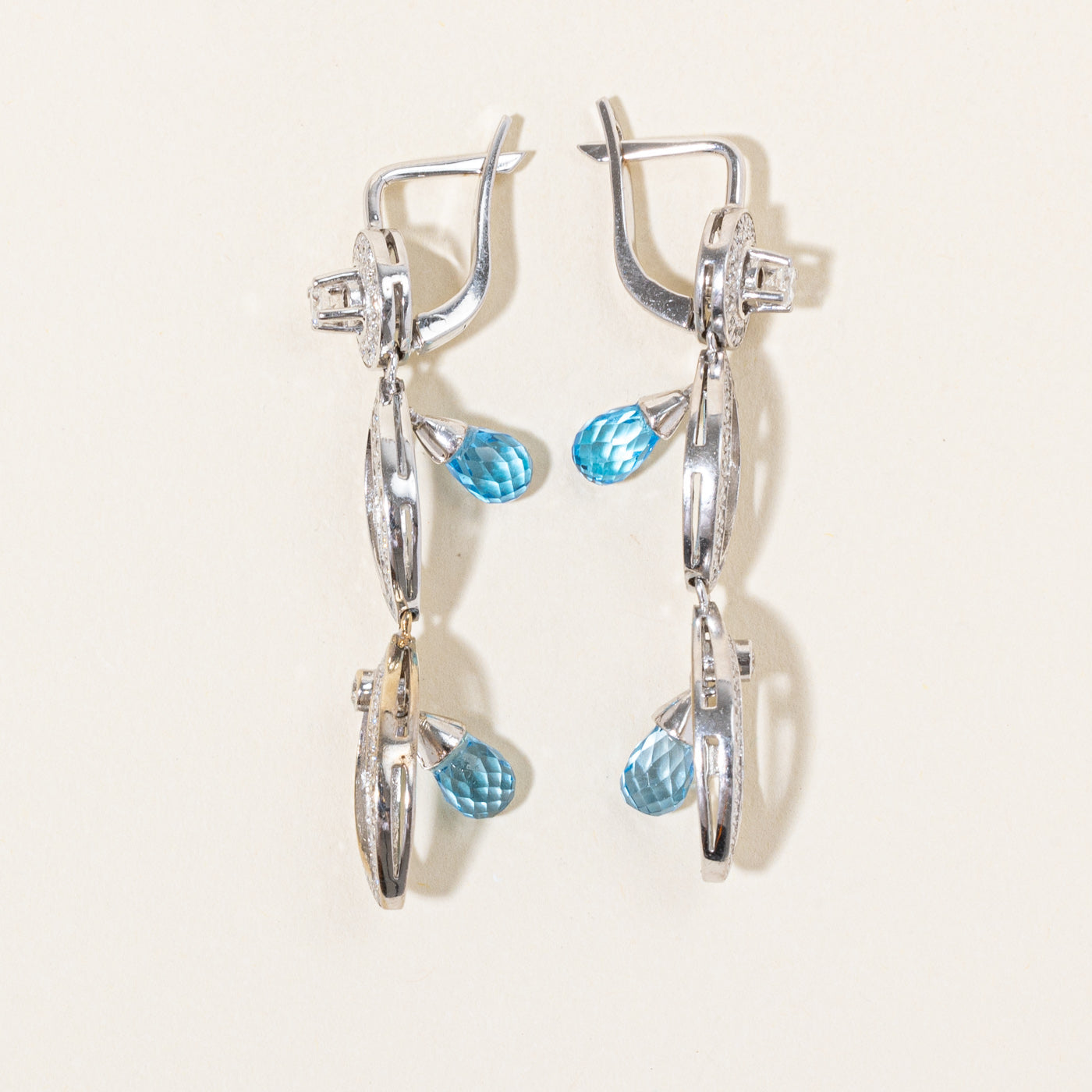 Blue Topaz & Diamond Drop Earrings | 3.00ctw, 1.01ctw |