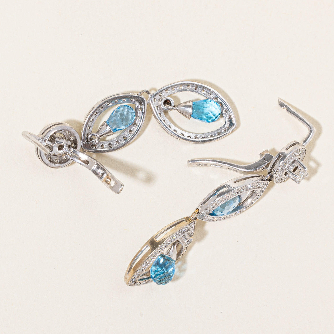 Blue Topaz & Diamond Drop Earrings | 3.00ctw, 1.01ctw |