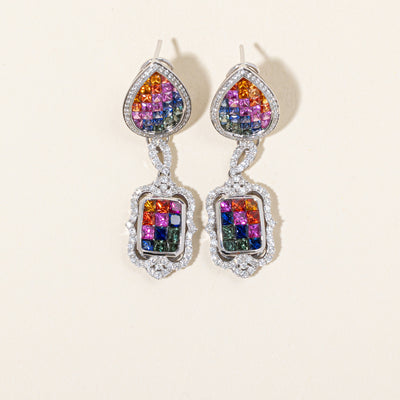 Multi Colour Sapphire & Diamond Drop Earrings | 2.58ctw, 1.11ctw |