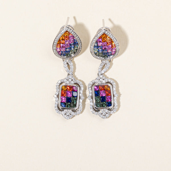 Multi Colour Sapphire & Diamond Drop Earrings | 2.58ctw, 1.11ctw |