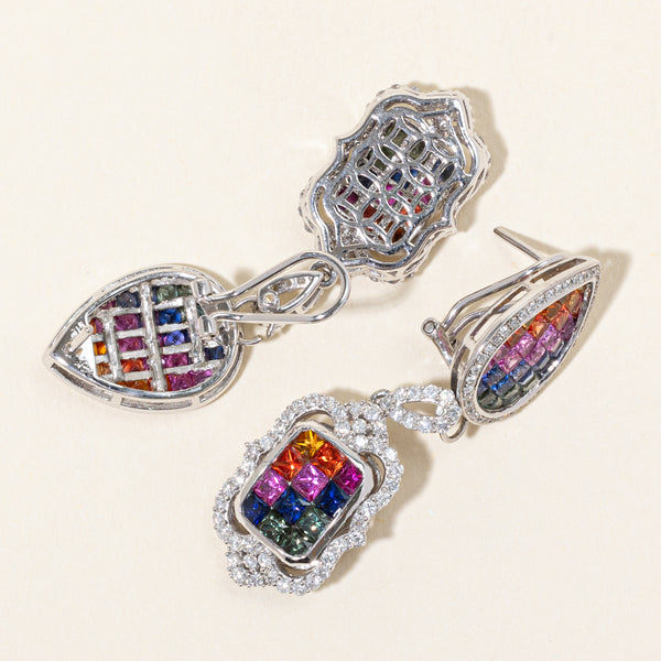 Multi Colour Sapphire & Diamond Drop Earrings | 2.58ctw, 1.11ctw |