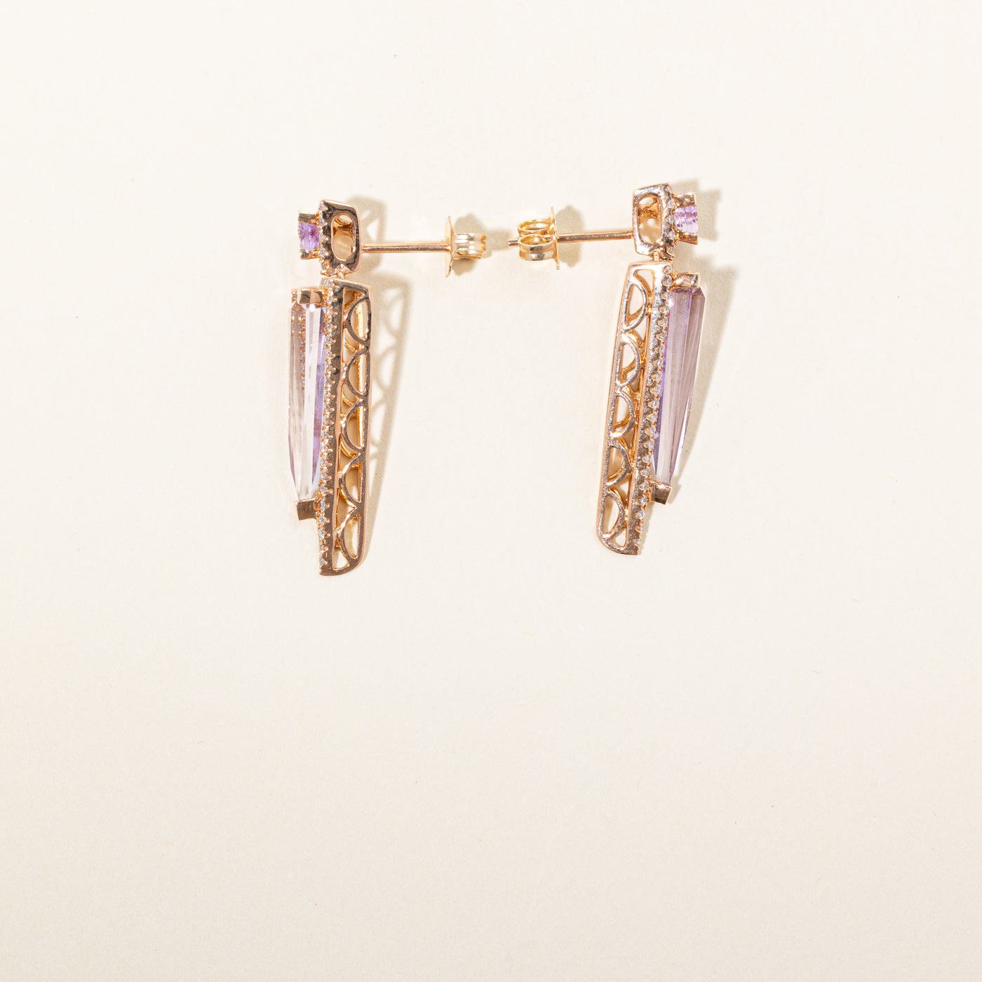 Rose Quartz & Diamond Earrings | 8.85ctw, 0.65ctw |