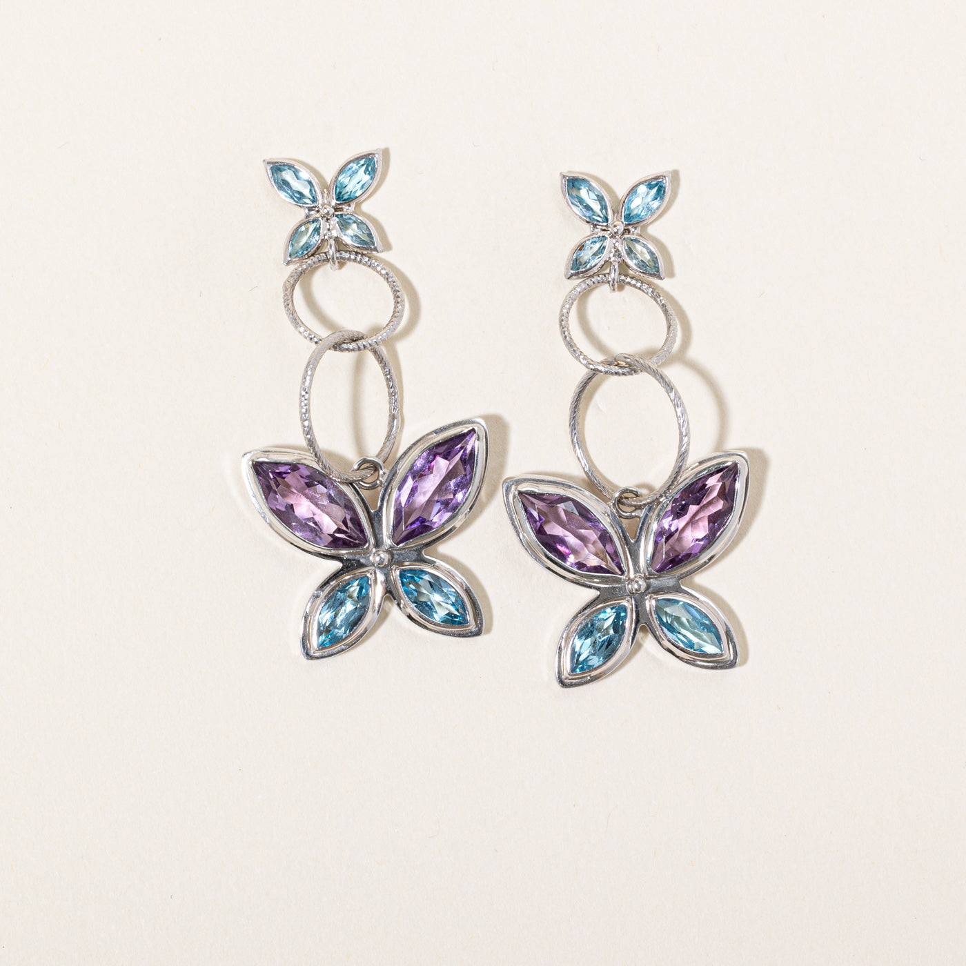 Quartz & Blue Topaz Butterfly Drop Earrings | 5.51ctw, 2.49ctw |