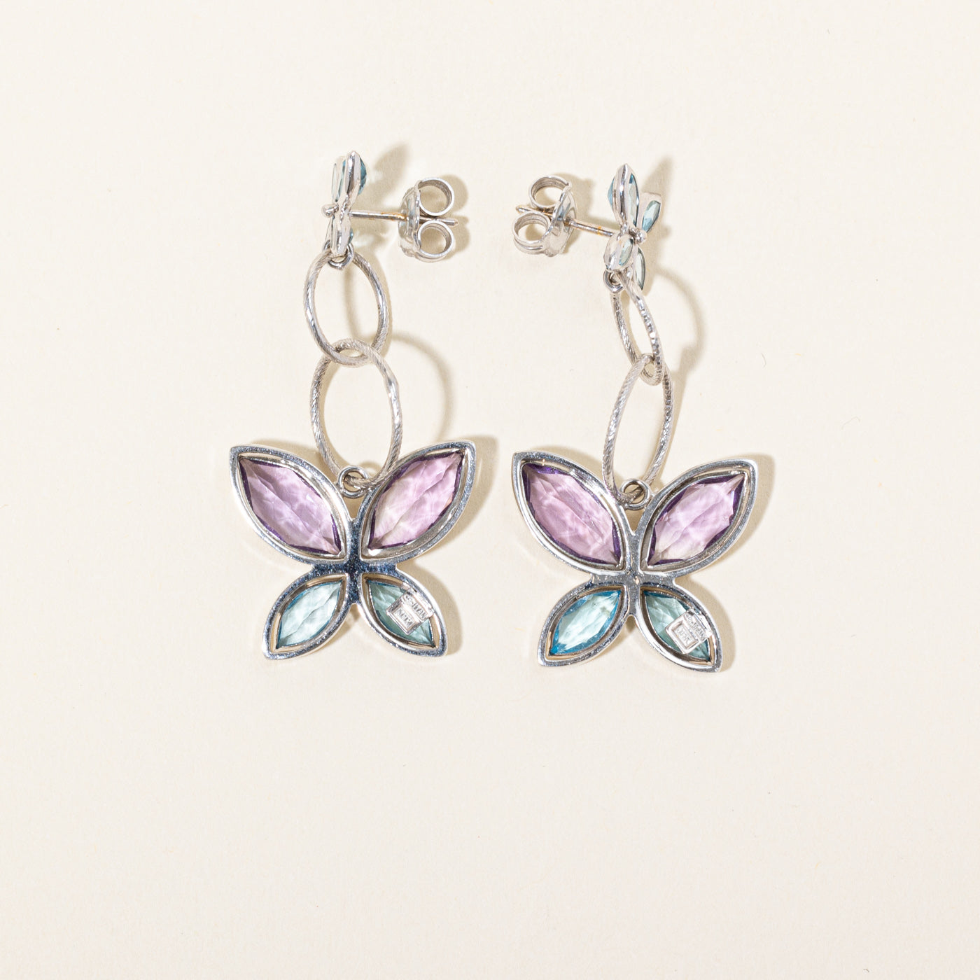 Quartz & Blue Topaz Butterfly Drop Earrings | 5.51ctw, 2.49ctw |