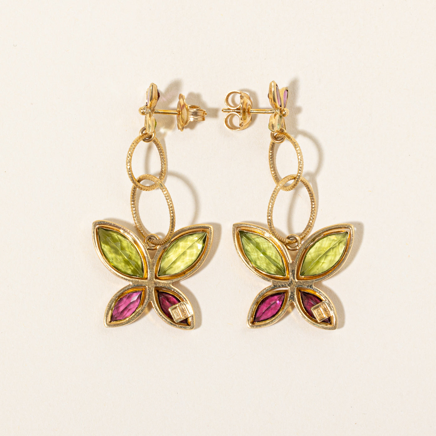 Peridot & Garnet Butterfly Drop Earrings | 6.93ctw, 2.46ctw |