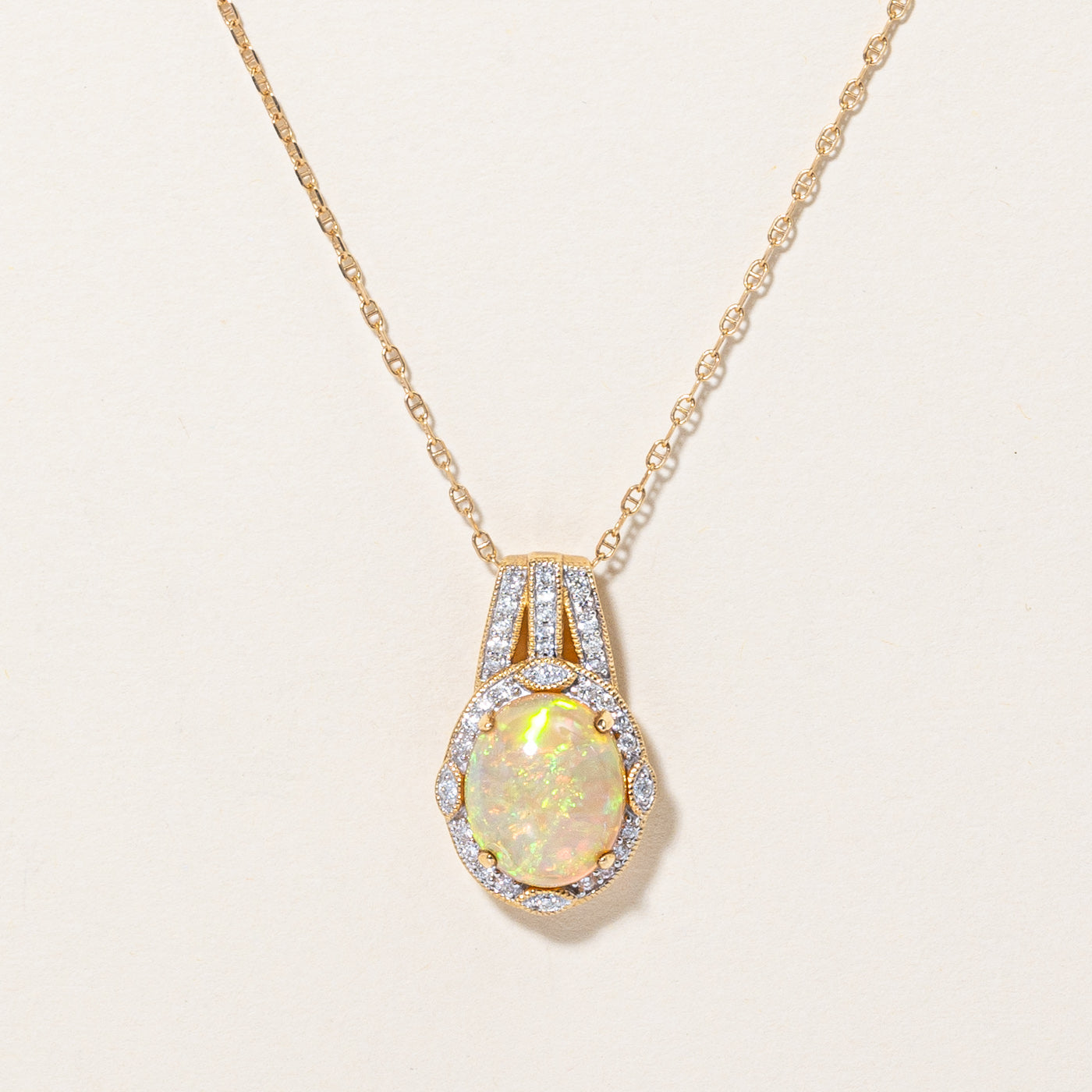 Opal & Diamond Pendant Necklace | 3.04ct, 0.32ctw | 20" |
