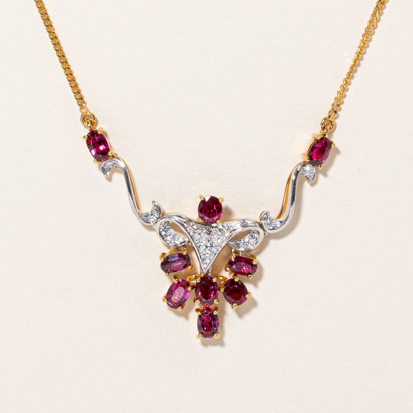 Ruby & Diamond Pendant Necklace | 1.85ctw, 0.13ctw | 16