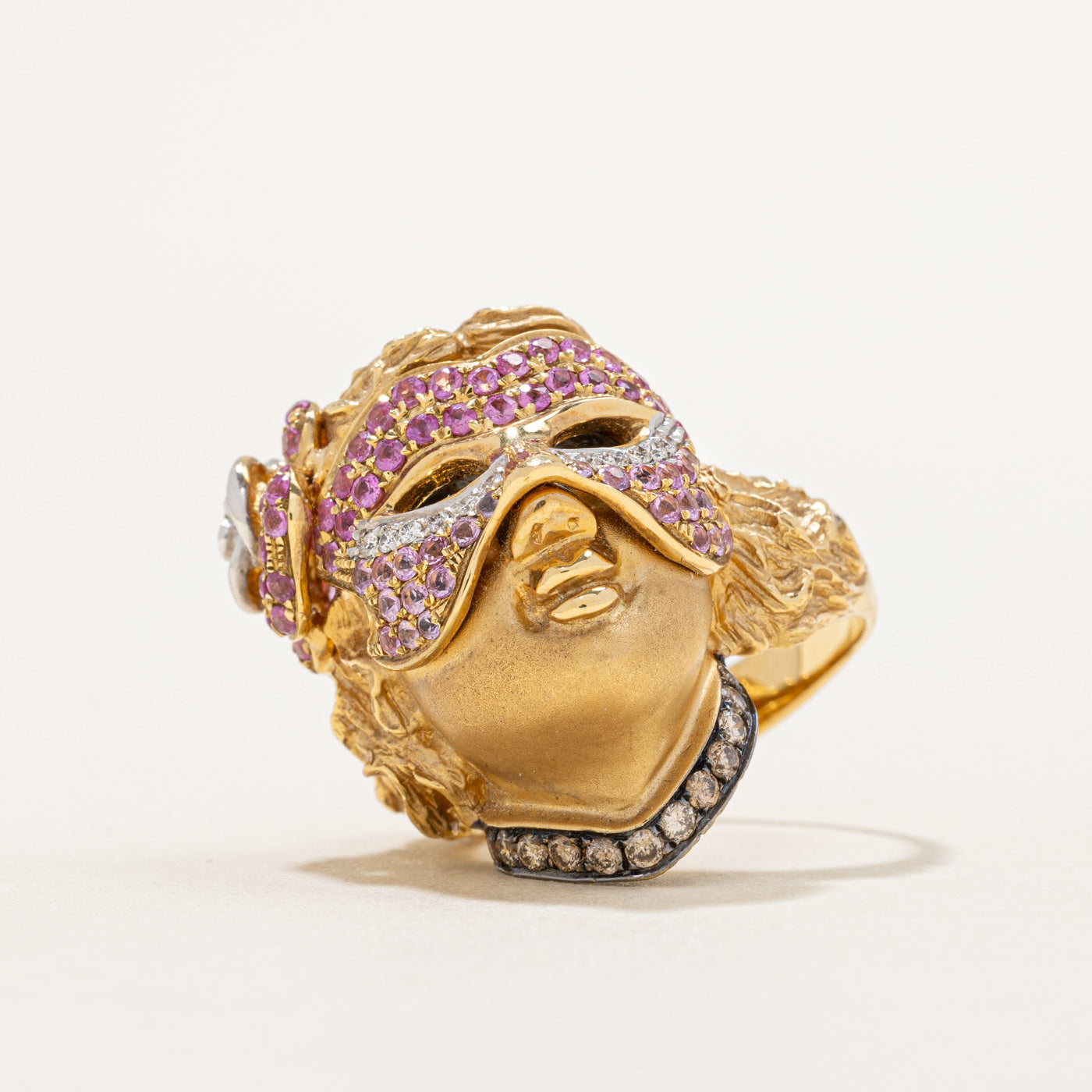 Bague de bal masqué en saphir rose et diamants | 0,96 ct, 0,29 ct | Taille 7,25 | 