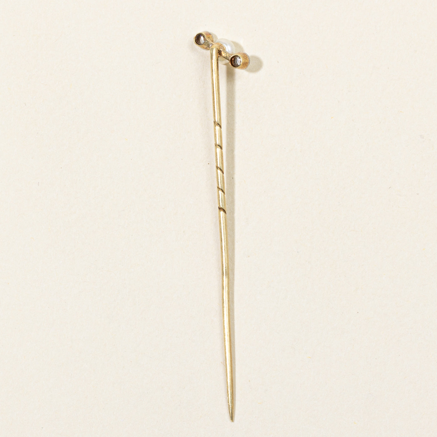 Old European Cut Diamond & Pearl Pin | 0.08ctw, 3.70mm Pearl |