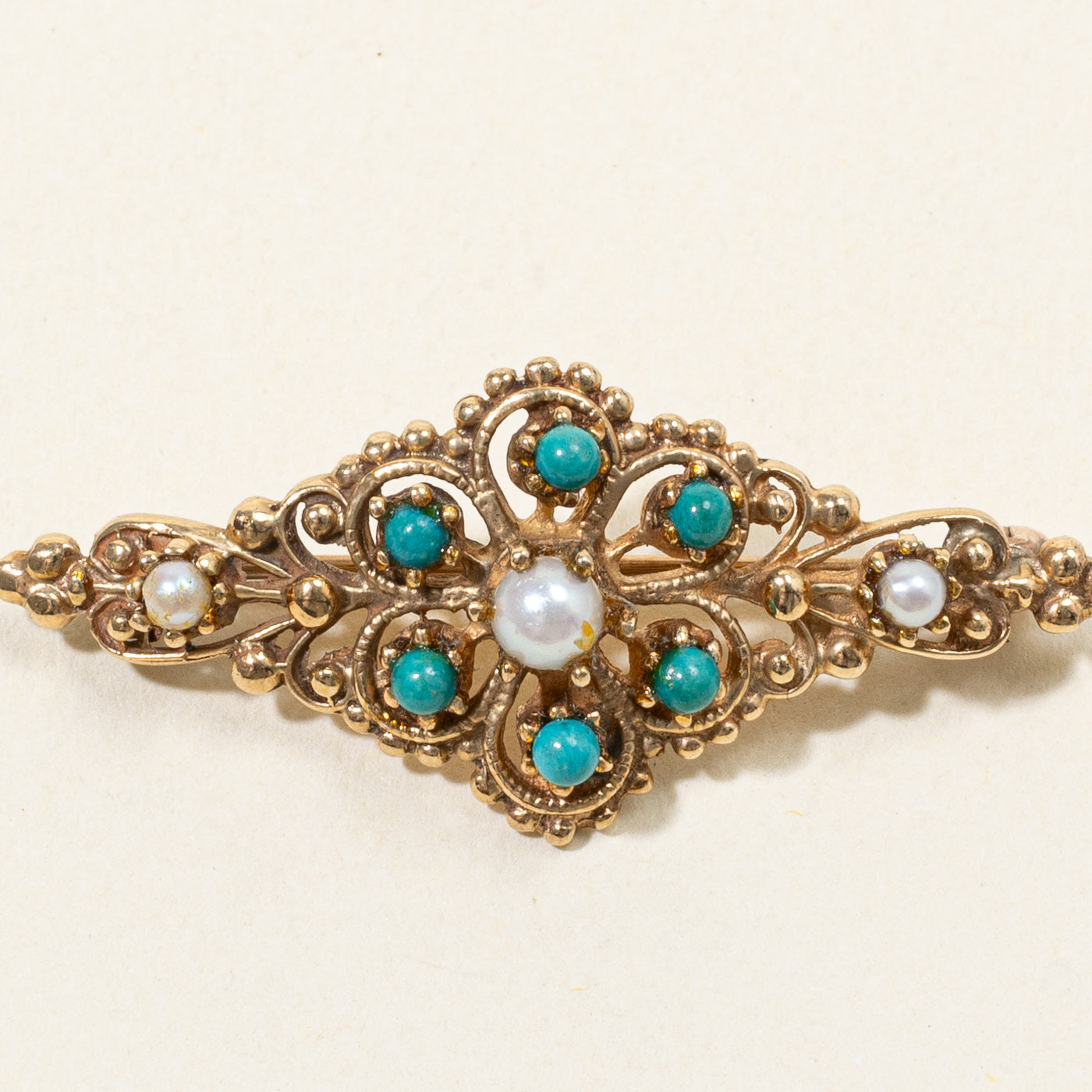 Simulant Turquoise & Natural Pearl Brooch | 0.50ctw |