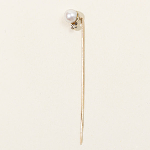 Pearl & Old European Cut Diamond Pin | 7mm Pearl, 0.04ct |