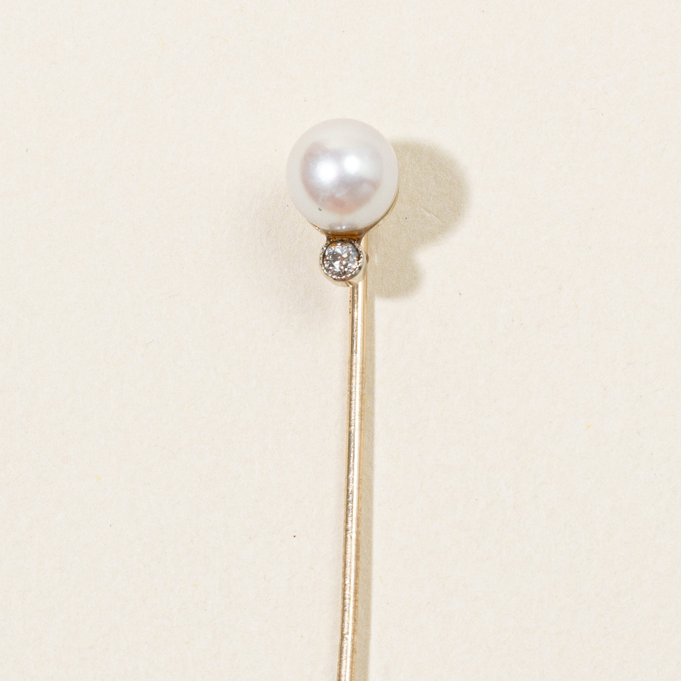 Pearl & Old European Cut Diamond Pin | 7mm Pearl, 0.04ct |