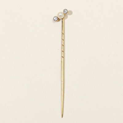 Old European Cut Diamond & Pearl Pin | 0.08ctw, 3.70mm Pearl |