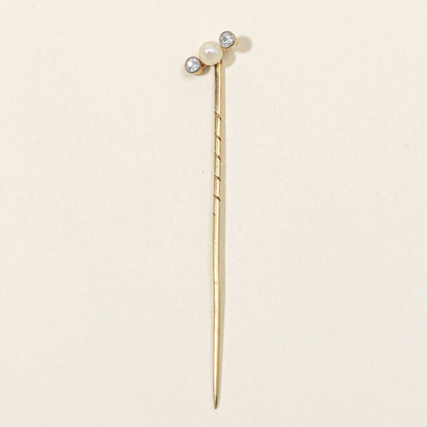 Old European Cut Diamond & Pearl Pin | 0.08ctw, 3.70mm Pearl |