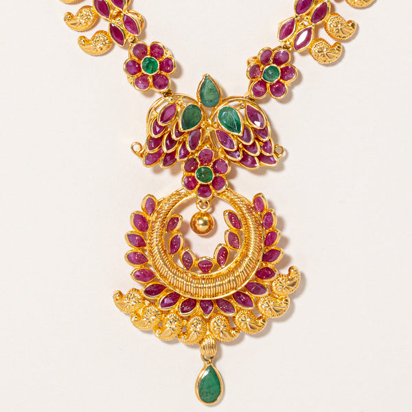 Ruby & Emerald Ornate Necklace | 14.00ctw, 1.25ctw | 16