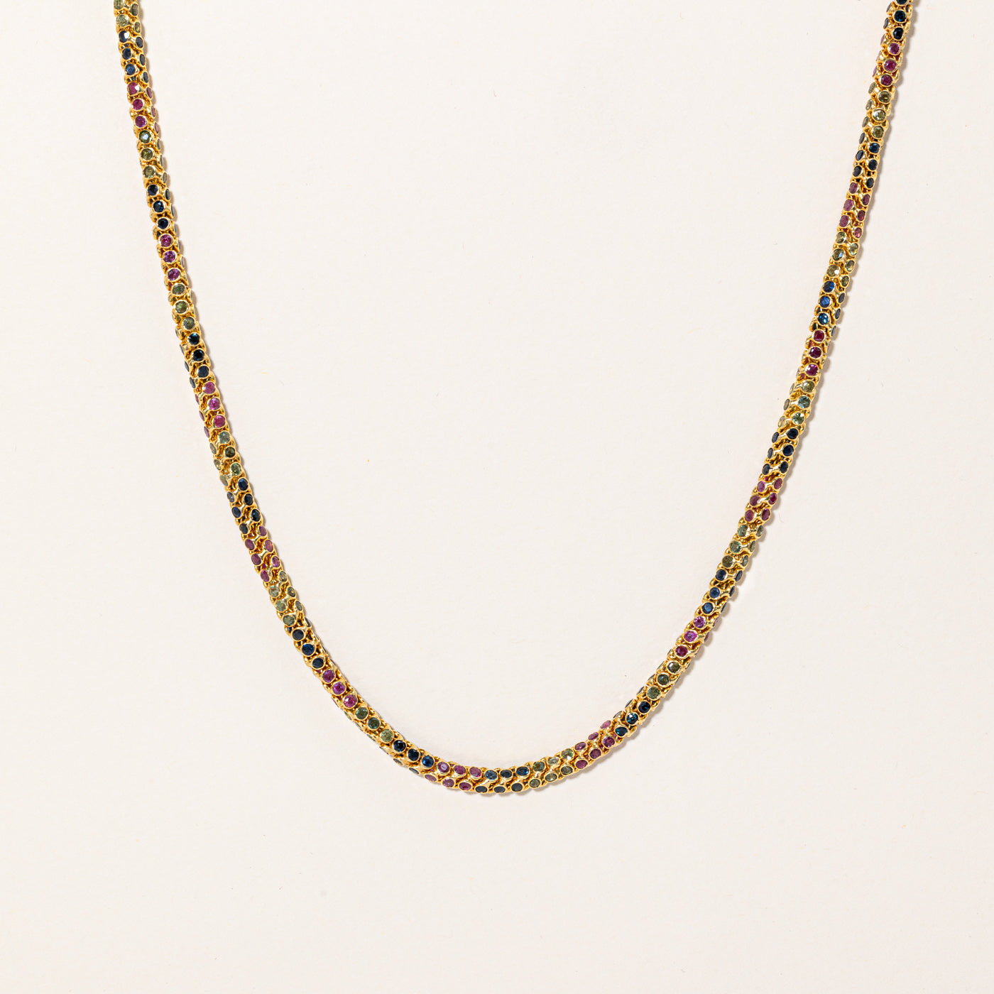 Multi Gemstone Bezel Set Necklace | 4.04ctw | 17" |