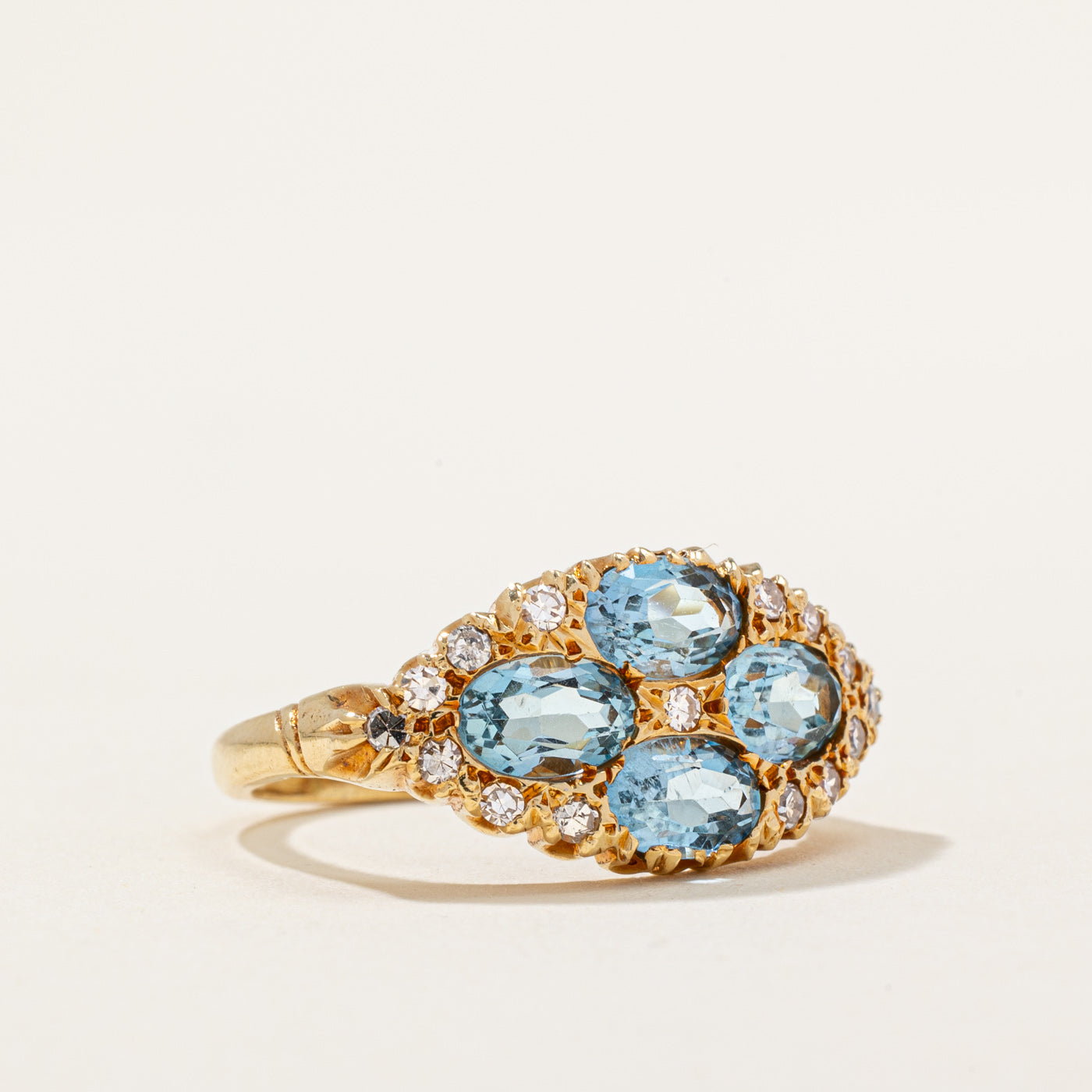 1971 London Aquamarine & Diamond Cocktail Ring | 1.40ctw, 0.22ctw | SZ 7.5 |
