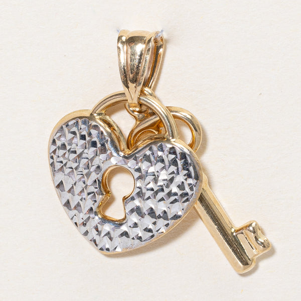 14k Two Tone Gold Heart & Key Charms