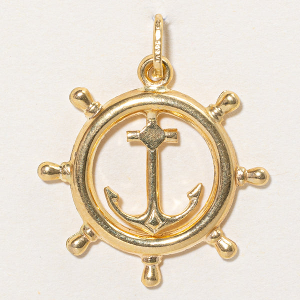 18k Yellow Gold Ship Helm & Anchor Charm