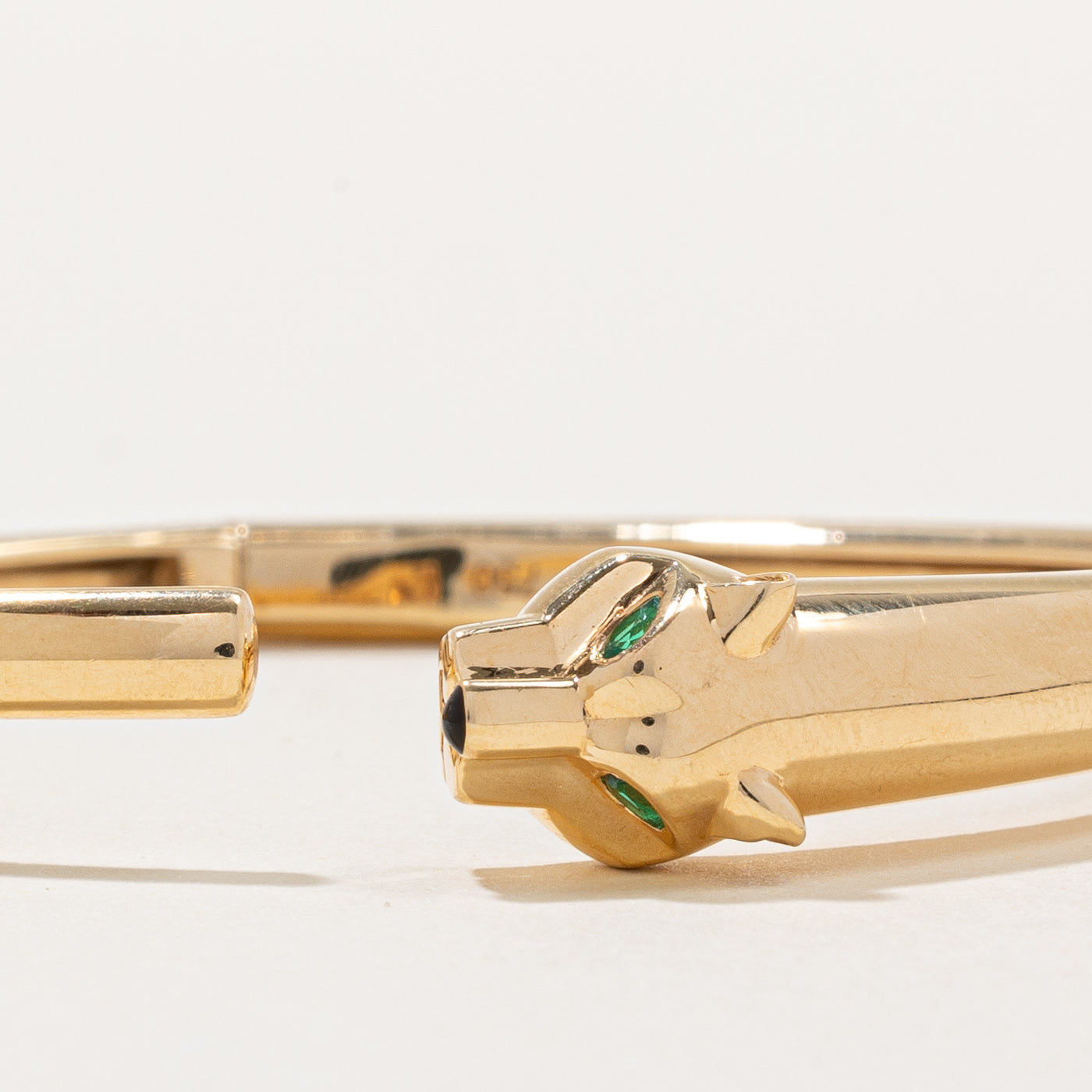 18k Yellow Gold & Green Glass Panther Bangle | 7.5" |