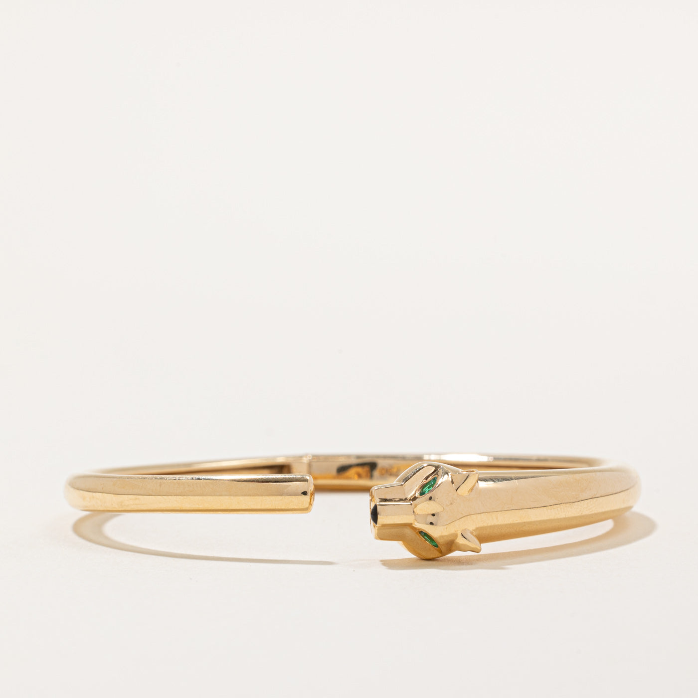 18k Yellow Gold & Green Glass Panther Bangle | 7.5" |