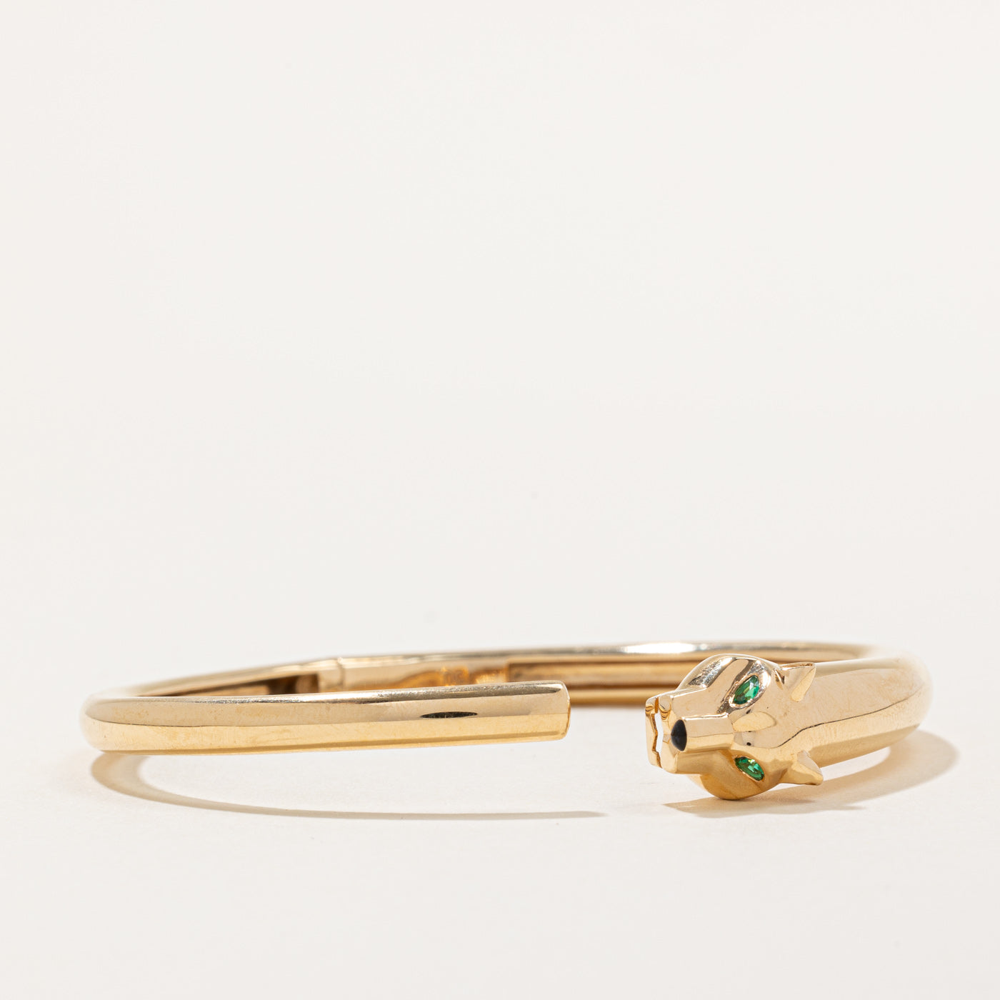 18k Yellow Gold & Green Glass Panther Bangle | 7.5" |