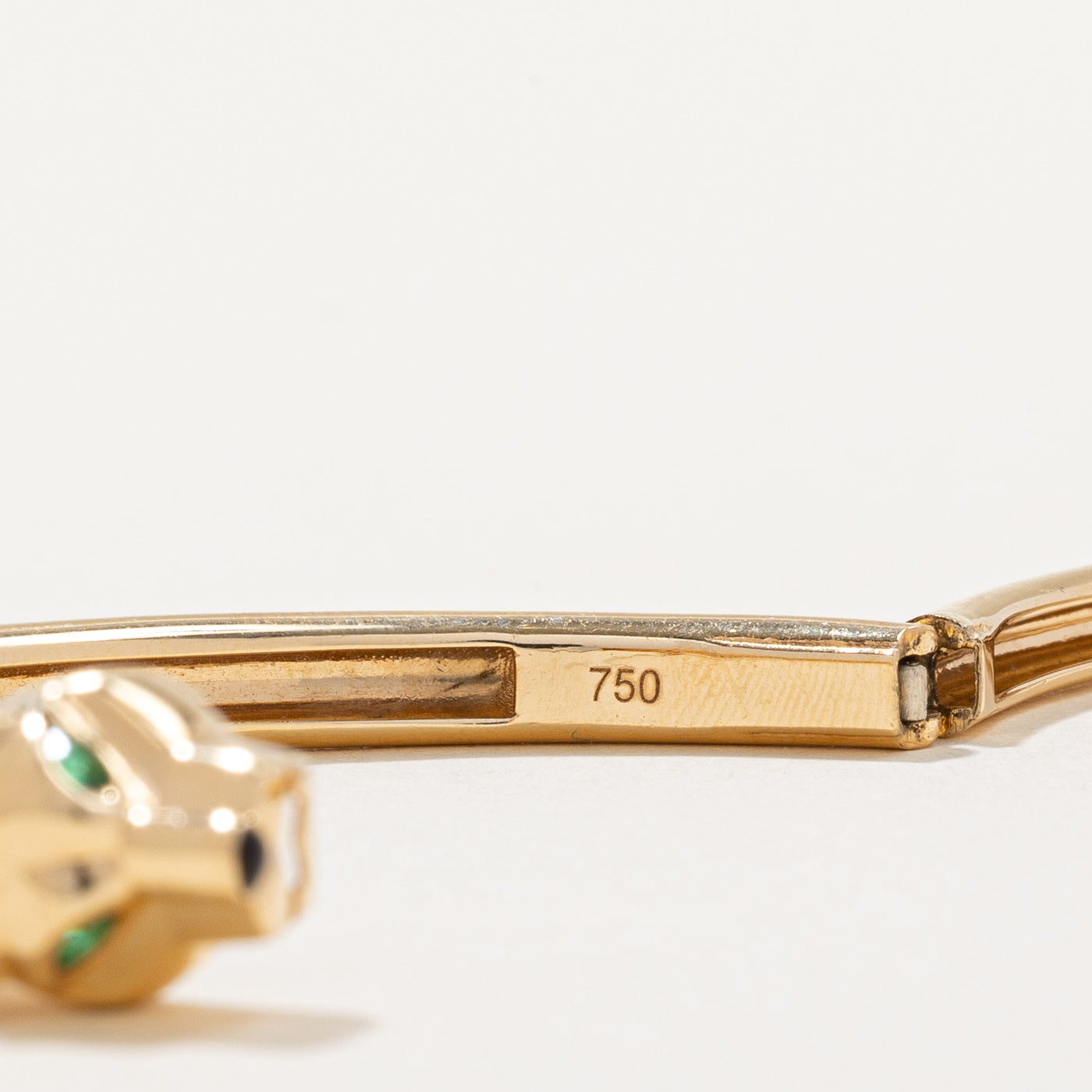 18k Yellow Gold & Green Glass Panther Bangle | 7.5" |