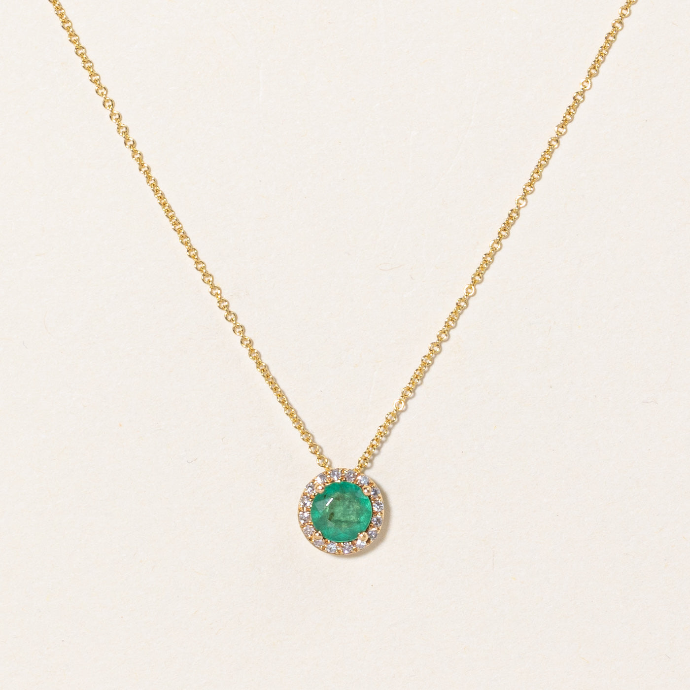 Emerald & Diamond Pendant Necklace | 0.30ct, 0.07ctw | 18" |