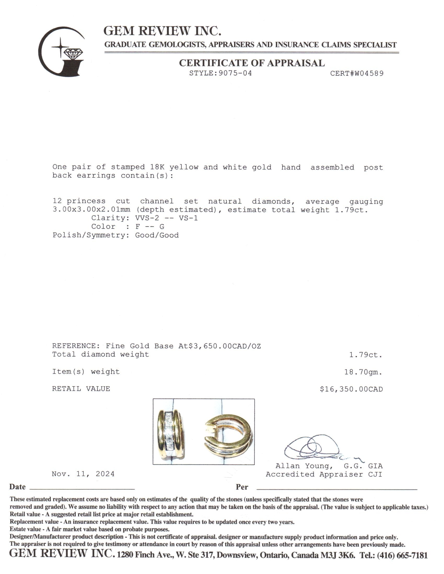 18K Yellow Gold Diamond Hoop Earrings | 1.79ctw |