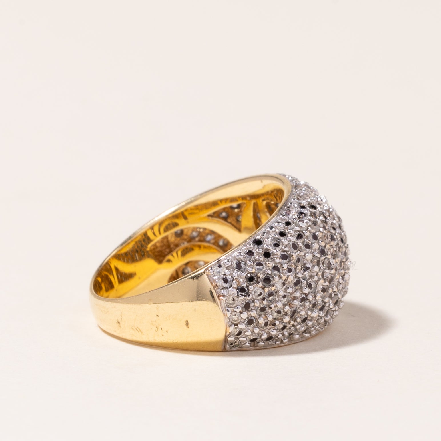 Bague en or jaune 18 carats sertie de diamants en forme de dôme | 1,37 ct | Taille 6,5 | 