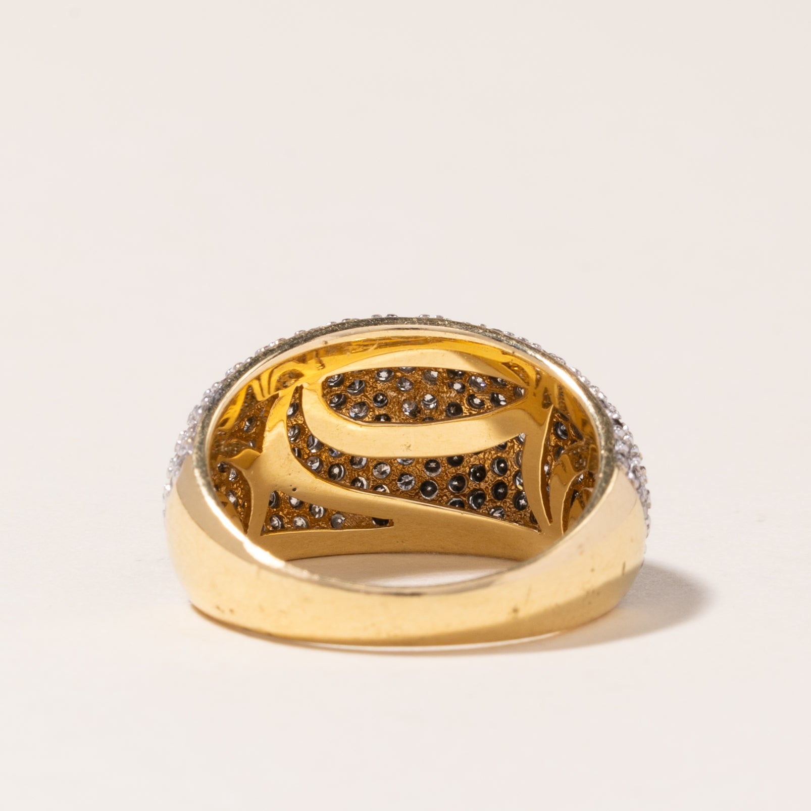 Bague en or jaune 18 carats sertie de diamants en forme de dôme | 1,37 ct | Taille 6,5 | 