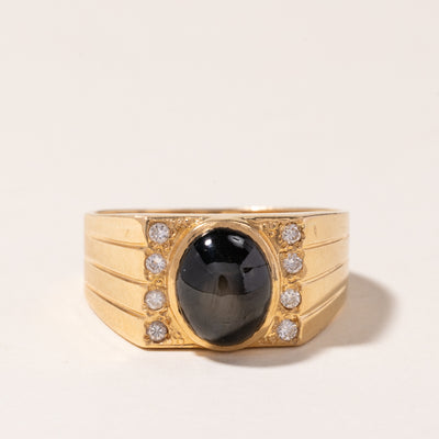 18K Yellow Gold Black Star Sapphire & Diamond Ring | 3.59ct, 0.13ctw | SZ 9.5 |
