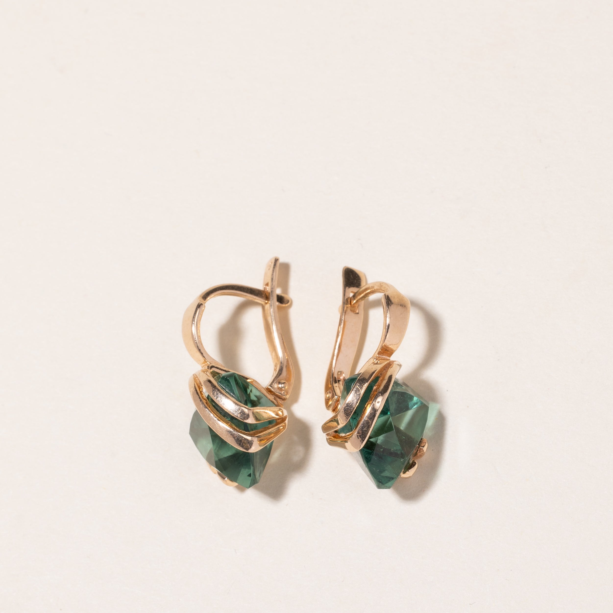 Boucles d'oreilles pendantes en or jaune 14 carats et prasiolites | 11,37 ct au total | 