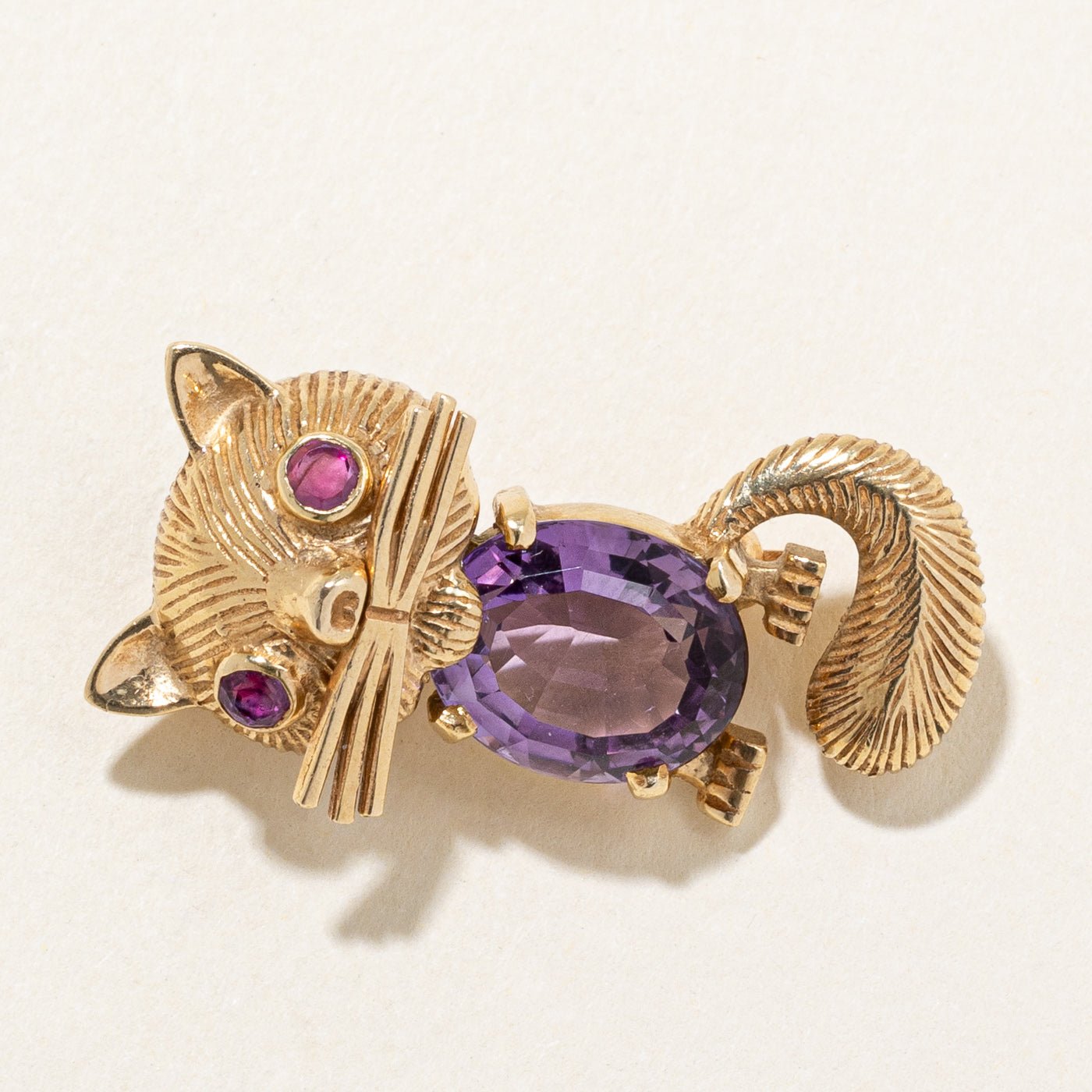 Amethyst & Ruby Cat Brooch | 4.55ct, 0.26ctw |