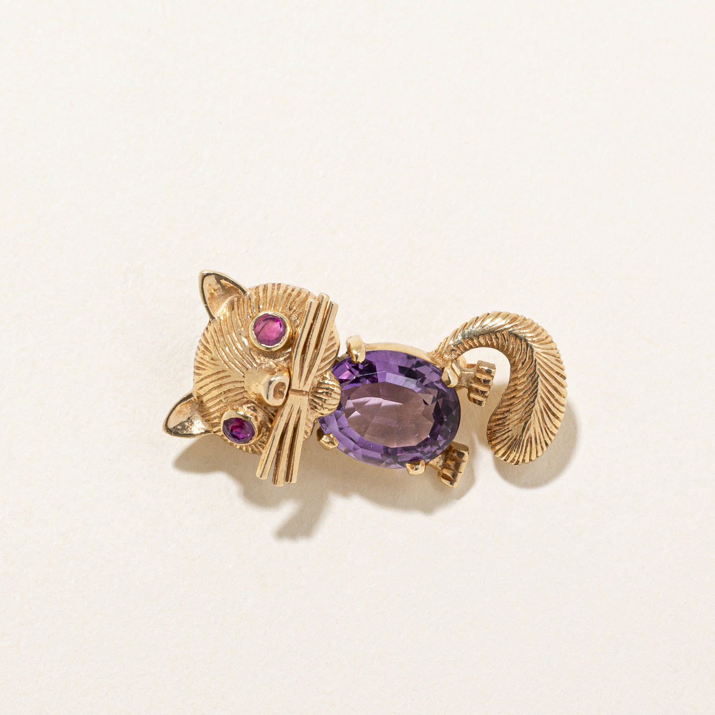 Amethyst & Ruby Cat Brooch | 4.55ct, 0.26ctw |