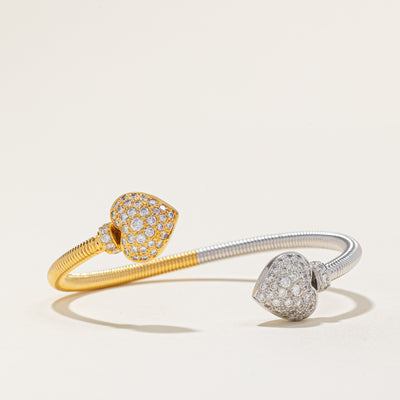 Two Tone Gold Diamond Heart Open Bracelet | 1.25ctw | 6