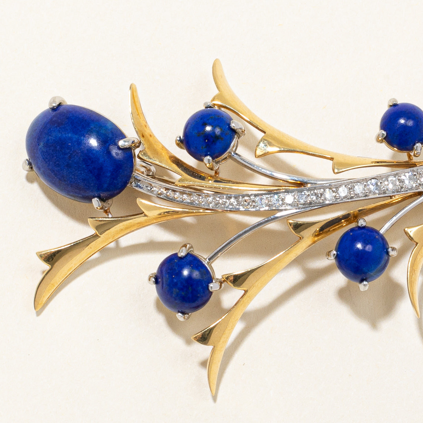 Lapis & Diamond Brooch | 10.00ctw, 0.59ctw |