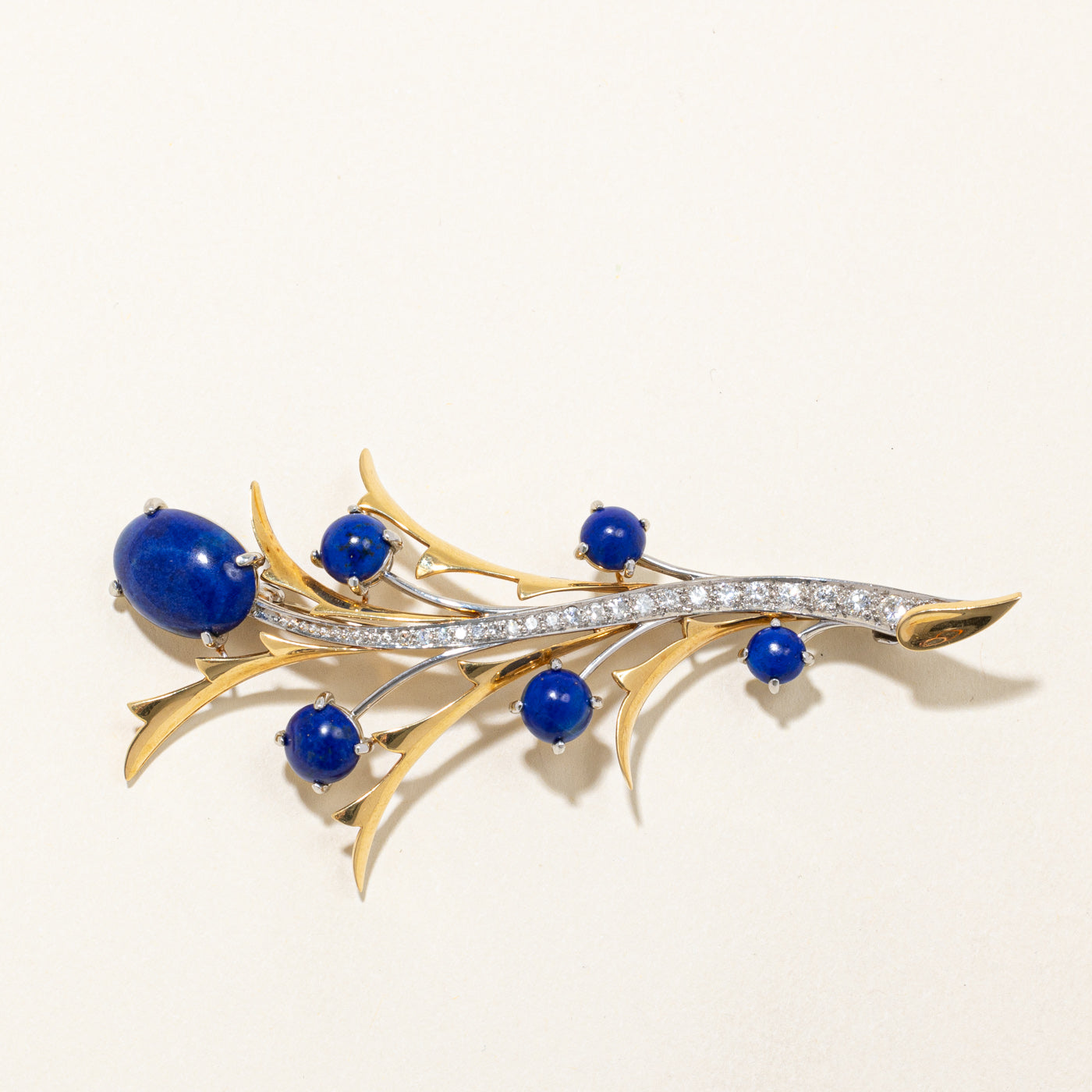 Lapis & Diamond Brooch | 10.00ctw, 0.59ctw |