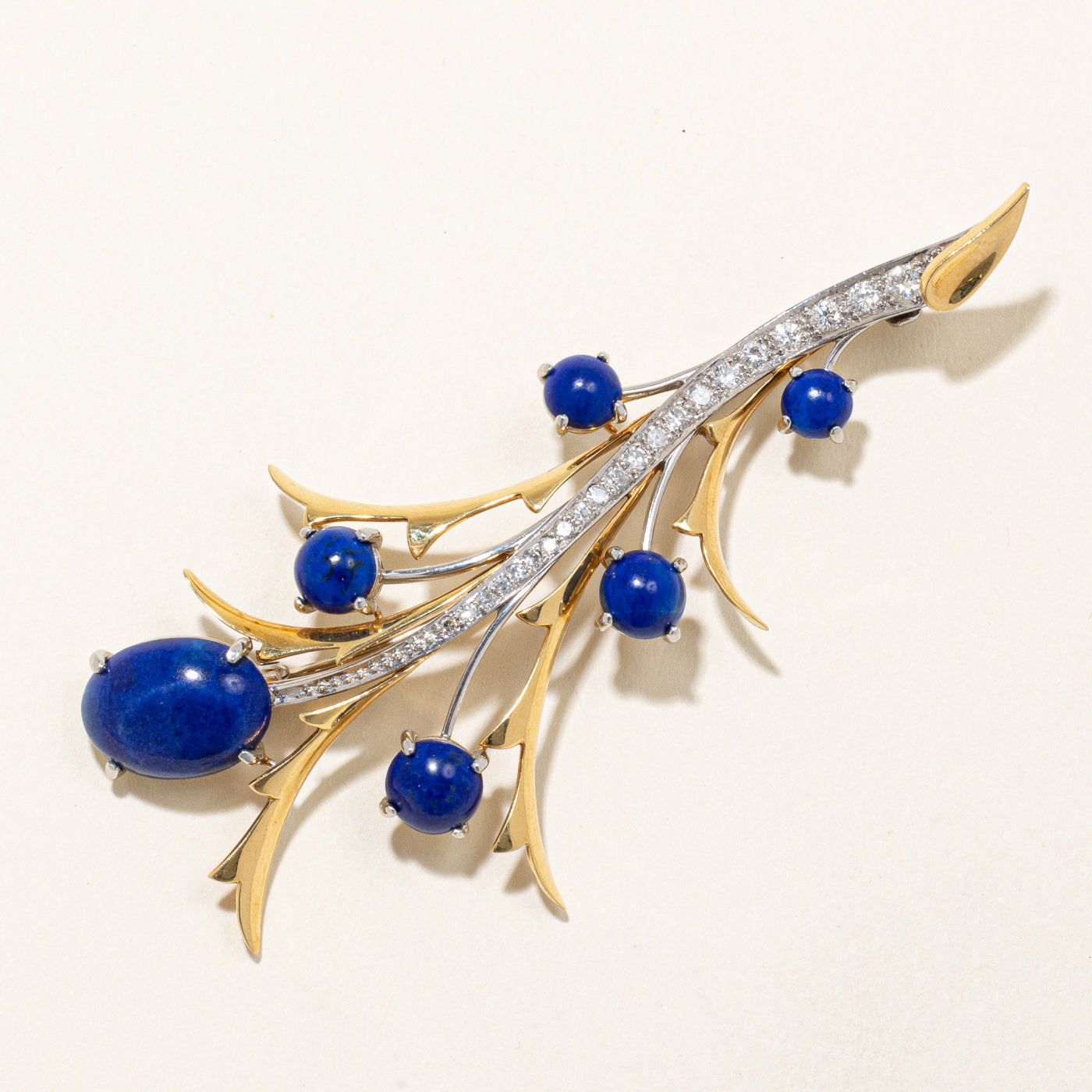 Lapis & Diamond Brooch | 10.00ctw, 0.59ctw |