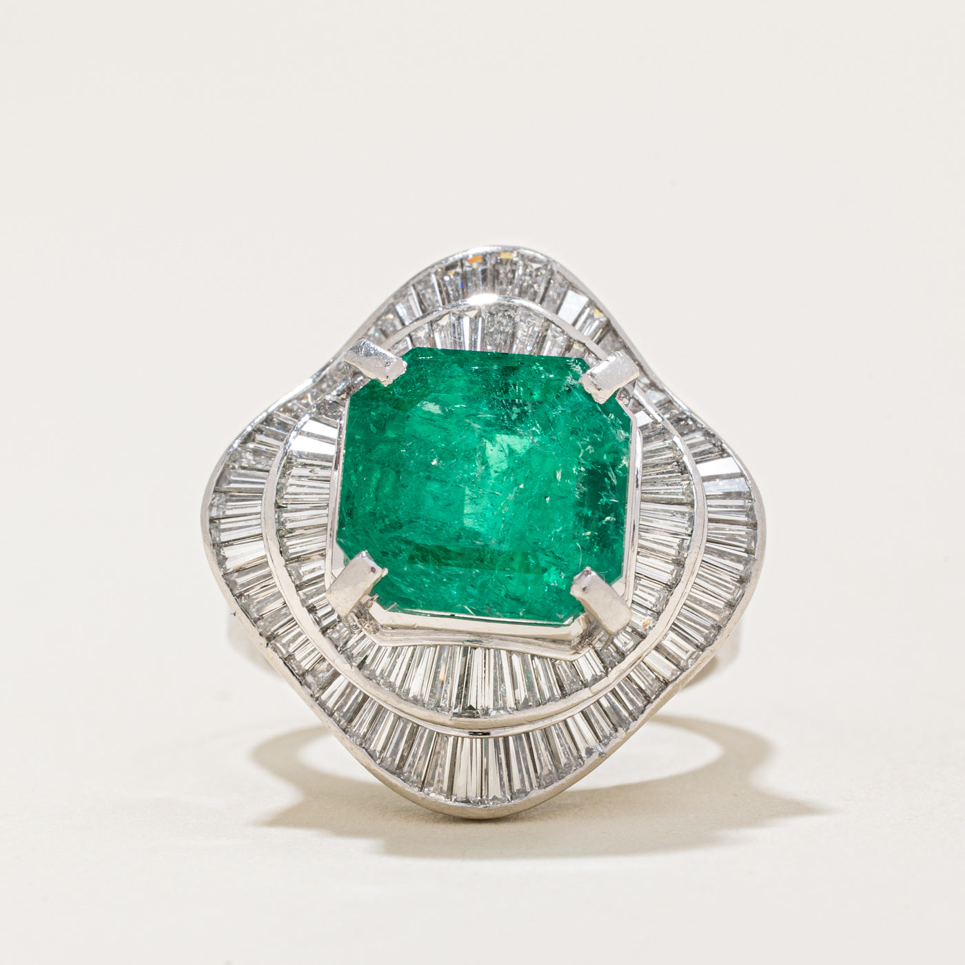 Vintage Platinum Emerald & Diamond Ballerina Ring | 4.95ct, 1.50ctw | SZ 4 |