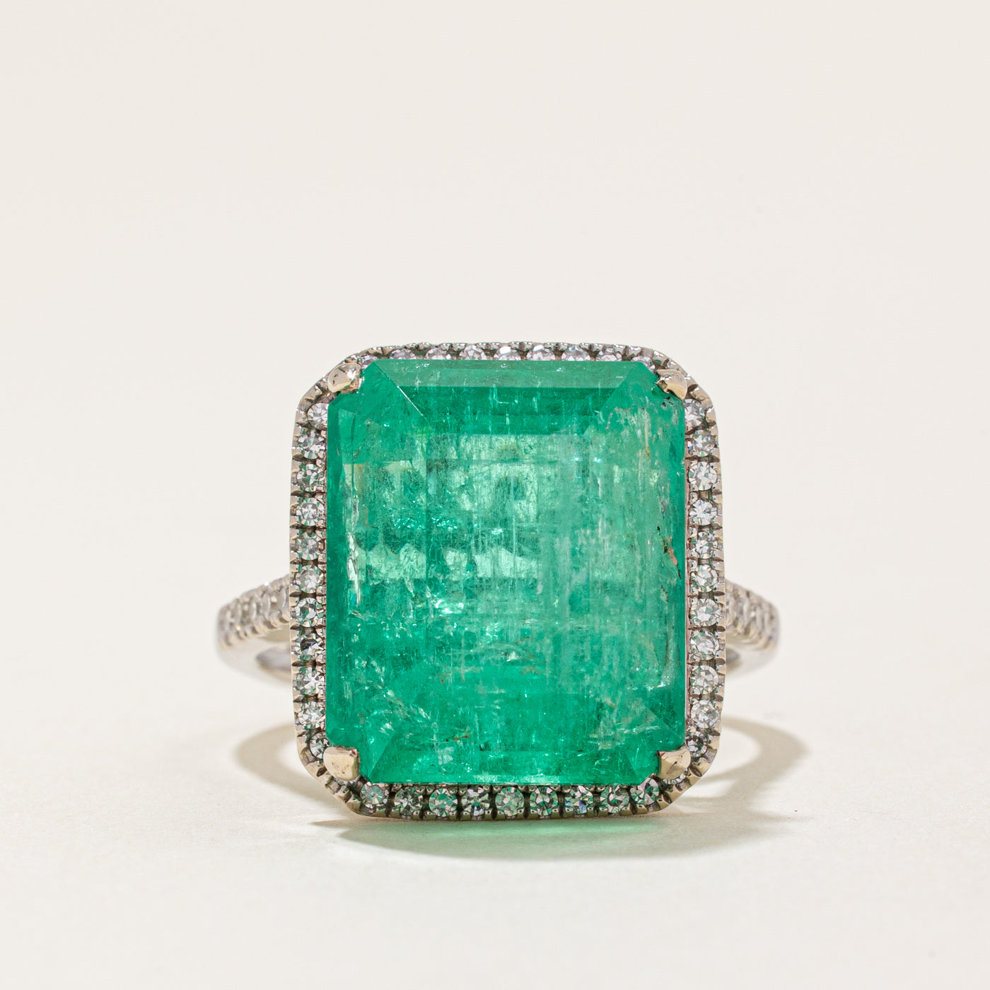 'Effy' Emerald & Diamond Halo Cocktail Ring | 12.67ct, 0.30ctw | SZ 6 |