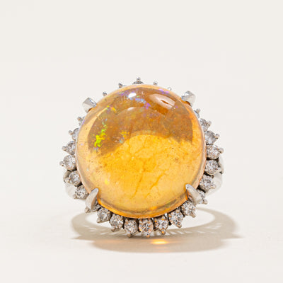 Fire Opal & Diamond Halo Cocktail Ring | 12.30ct, 0.59ctw | SZ 5.25 |