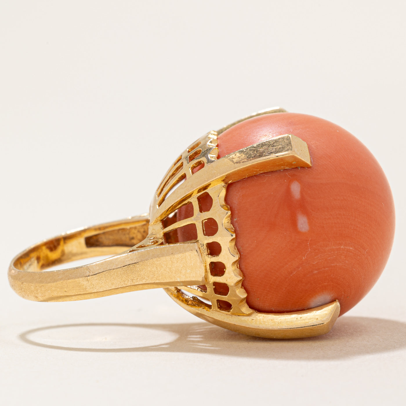 Retro Coral Sphere Cocktail Ring | 73.00ct | SZ 5.5 |
