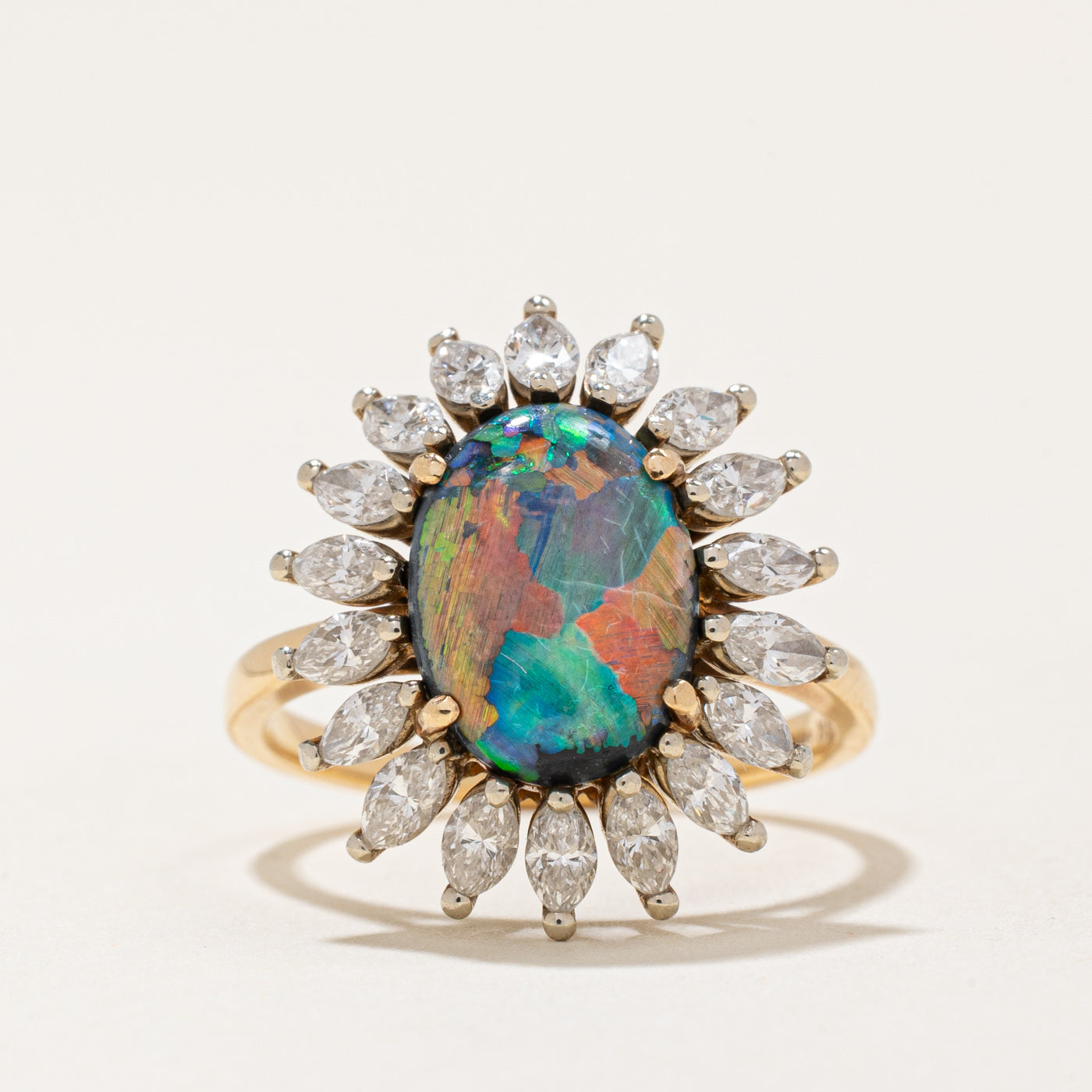 Birks' Boulder Opal & Diamond Halo Ring | 1.80ct, 1.26ctw | SZ 6 |