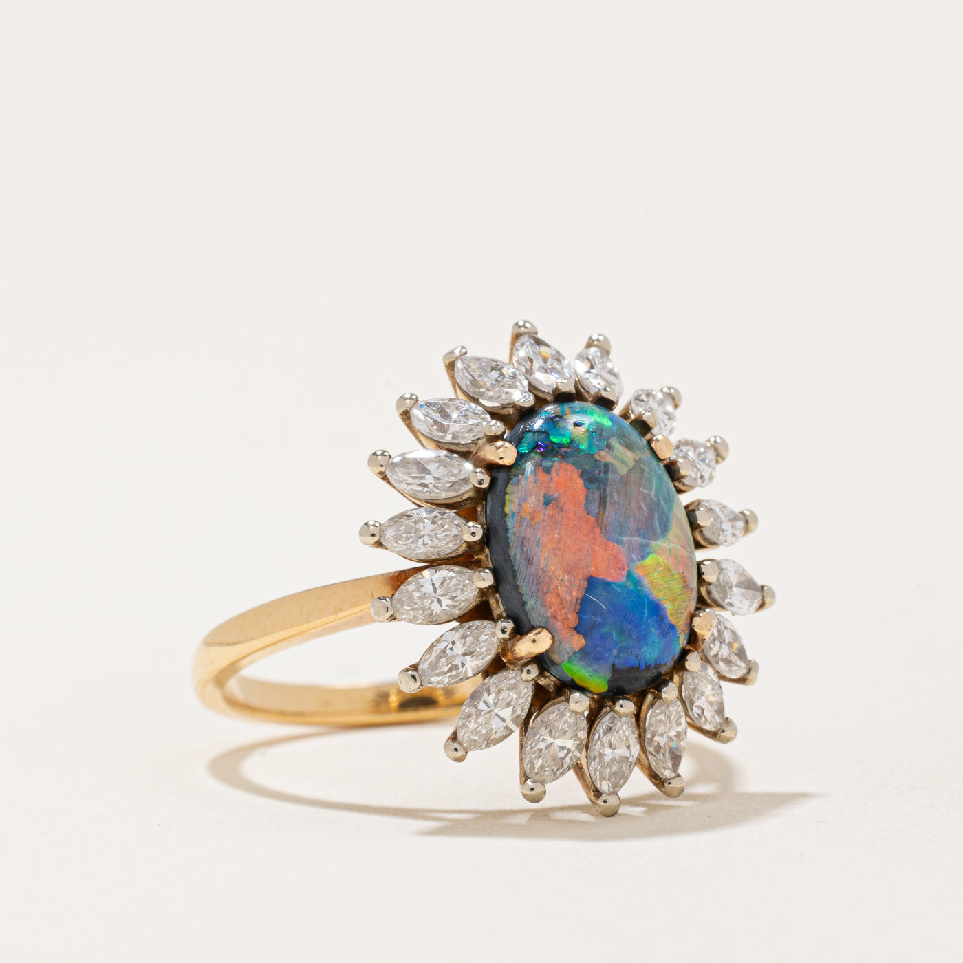 Birks' Boulder Opal & Diamond Halo Ring | 1.80ct, 1.26ctw | SZ 6 |