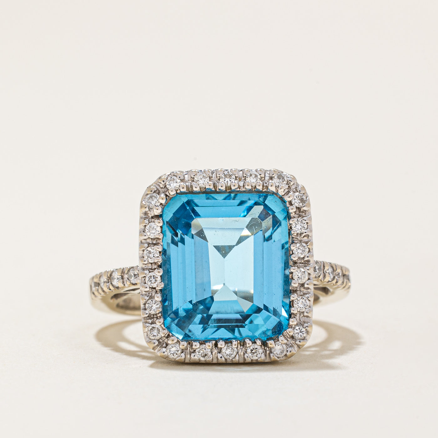 Blue Topaz & Diamond Halo Cocktail Ring | 6.50ct, 0.25ctw | SZ 5.25 |